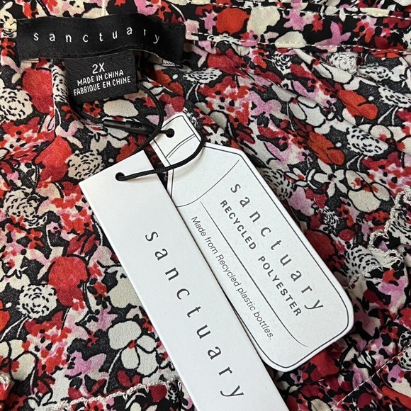 Sanctuary Flower Power Keyhole Tie Neck Top in Flower Bath Size‎ 2X Button Cuff - Picture 7 of 8